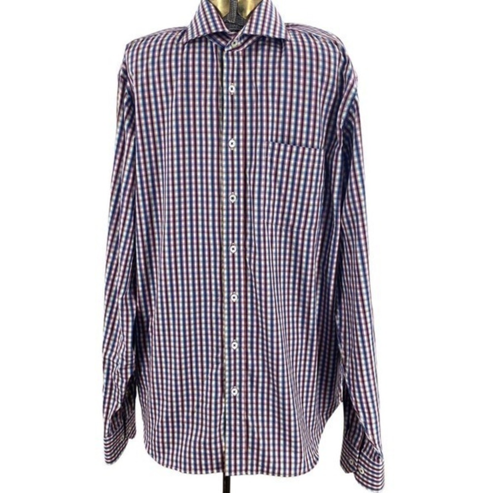 Bugatchi Long Sleeved Cotton Dress Shirt Multi Colored‎ Checks Men's Size XL/XXL